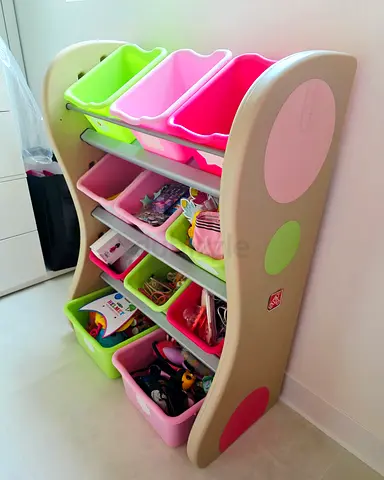 Step 2 Kids Multi-Bin Toy Organizer Shelf - Pink/Green Plastic Bins