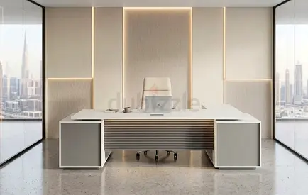 L-Shaped CEO Executive Desk with Double Side Cabinet & Fluted Design | Ergospace UAE