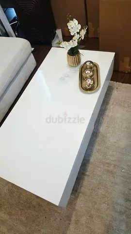 Modern Glossy White Coffee Table / Teapoy with 2 Storage