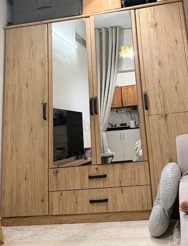 4-door mirrored wooden wardrobe with drawers - Ikea brand new condition