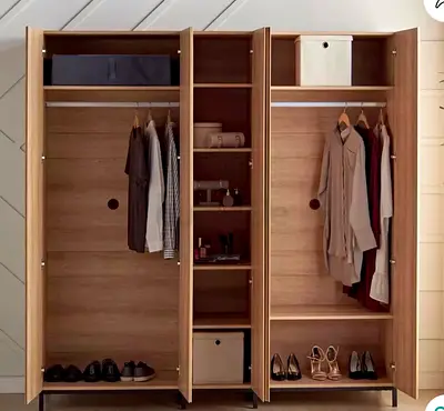 3-door Wooden Wardrobe with Shelves and Hanging Rails - Light Oak from HomeCentre in near perfect