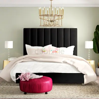 Black Stylish Linen Bed With High Headboard