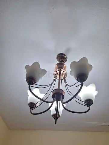 Chandelier with frosted glass shades, working condition