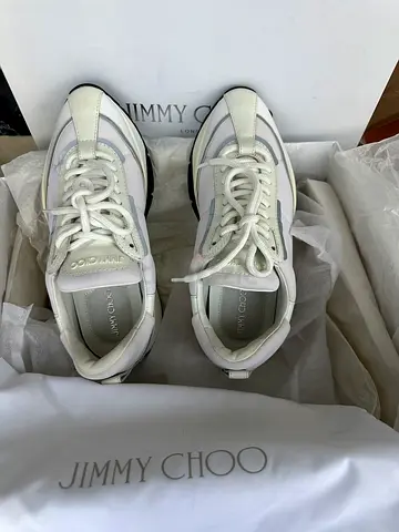 Jimmy Choo White Leather Sneakers - Size 37 1/2 , Lightly Used