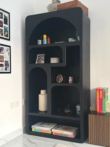 Modern black  shelving unit with rounded compartments