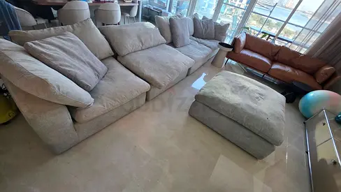 Pan Emirates pianca feather filled sofa with footstool
