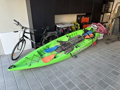 Dual Fishing Kayak with Paddle and Accessories - Good Condition