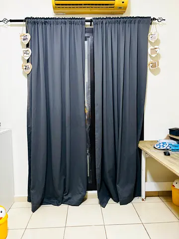 IKEA Dark Grey Blackout Curtains - Pair, Ready to Hang
