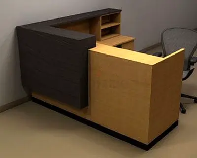 L-shaped reception desk / counter in wood finish Custom Made