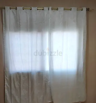 Grey and light beige curtains - light-filtering, good condition including rods