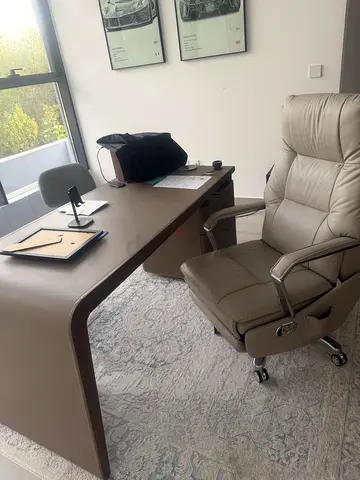 Premium Executive Office Desk + Reclining Leather Chair