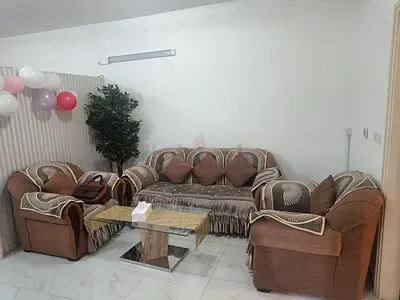 3-piece brown fabric sofa set with cushions (sofa + 2 armchairs)
