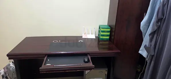 Wooden Office Desk with Pull-Out Keyboard Tray and Storage Cabinet