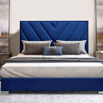 Royal Blue Velvet Upholstered Platform Bed