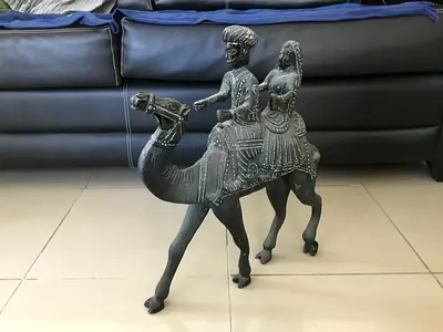 Antique Rajasthani “Dhola Maru” Couple on Camel Metal Sculpture