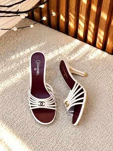 White Chanel strappy heeled sandals – size unknown, preowned