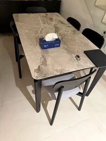 Modern marble-top dining table with 6 chairs