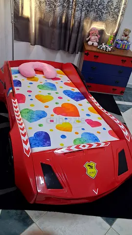 Red Car Shaped Kids Bed with Mattress  and chest drawer- Excellent Condition