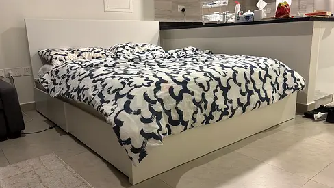 IKEA MALM white double bed frame with mattress Valevag and storage - good condition