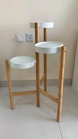 Wooden 3-Tier Plant Stand / Side Table with White Trays