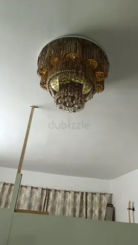 Ornate vintage crystal and brass ceiling chandelier - excellent condition