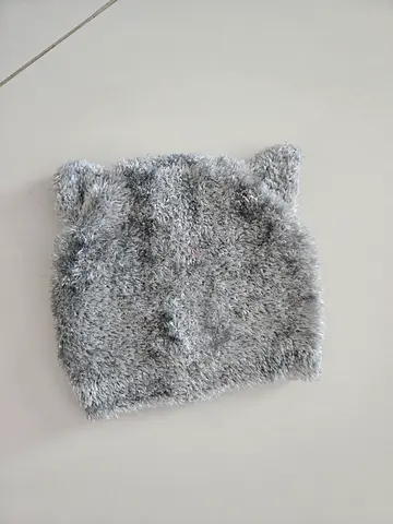 Grey fluffy cat-ear beanie hat, soft winter cap