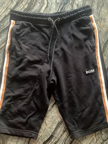 BOSS black athletic shorts with side stripe, size medium