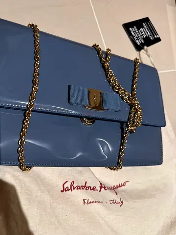 Original Salvatore Ferragamo Vara Patent Leather Crossbody Bag - Blue