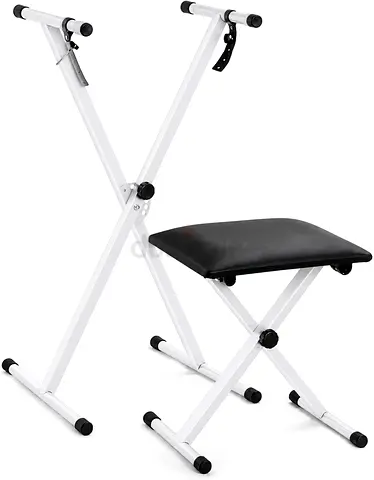 Adjustable Keyboard Stand with Padded Bench – White