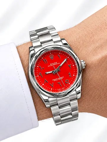 Rolex Oyster Perpetual-style Stainless Steel Watch with Red Dial