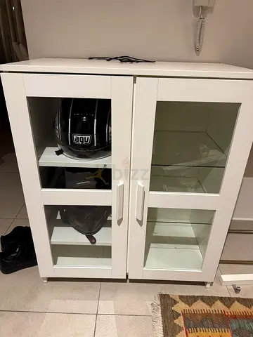Cabinet with doors, glass/white, 78x95 cm