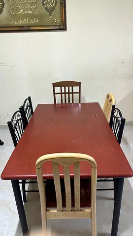 Wooden Dining Table with 6 Mixed Chairs - Used