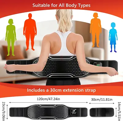 Electric Heated Massage Belt with 4-Zone Dual Airbag, Cordless Lower Back Heating Pad with 3 Air Com