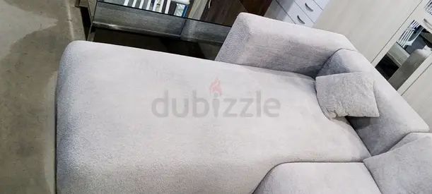 Large L-shaped Grey Fabric Sofa with Chaise and Cup Holder