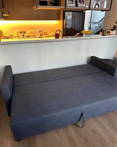 Grey fabric sofa bed - convertible, good condition