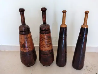 Set of 4 Vintage Wooden Indian Clubs for Exercise
