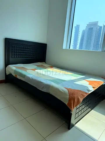 Single wooden bed frame with headboard and mattress - good condition