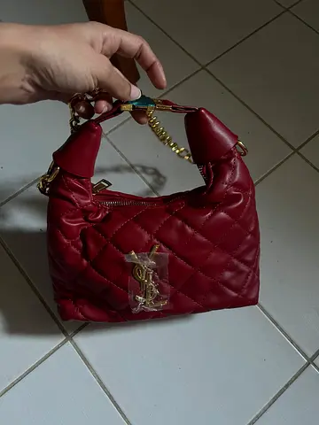 Maroon Quilted Shoulder Bag with Gold Chain Handle - Gently Used
