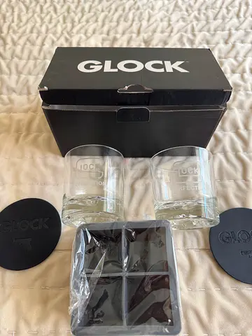 GLOCK  Glasses Set - 2 Glasses + 2 Coasters + Ice Mold - Brand New in Box