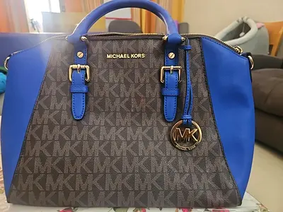 Michael Kors Blue & Brown Signature Satchel Handbag – Excellent Condition