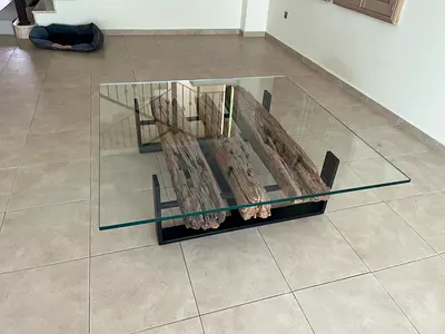 Marina Home Railway Wood Large Coffee Table With Top Glass