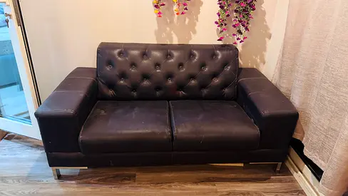 Used 2-Seater Black Faux Leather Sofa - Compact Modern Design