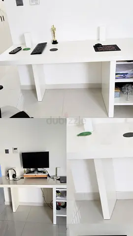 Simple White Office Desk with Side Shelf - Good Condition