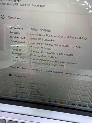 Surface Laptop 13 inch 1st Gen Edition Snapdragon XPlus 16Gb 512gb Gt Platinum