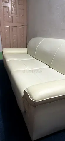 Modern White Rexine Three Seater Sofa
