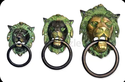 Set of 3 Vintage Lion Head Door Knockers - Brass/Metal Decorative Pulls