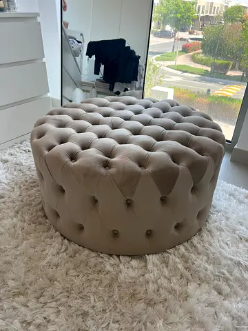 Round Tufted Beige Ottoman / Footstool - Great Condition
