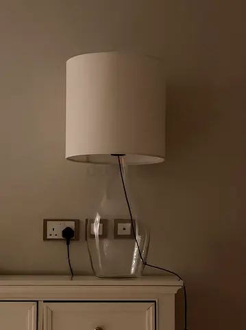 WEST ELM- Clear glass table lamp with white drum shade - excellent condition