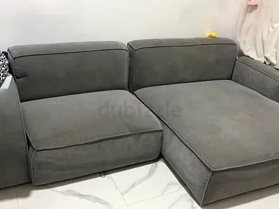 Grey 6-seater, L-shaped Fabric Sofa - Comfortable Corner Section