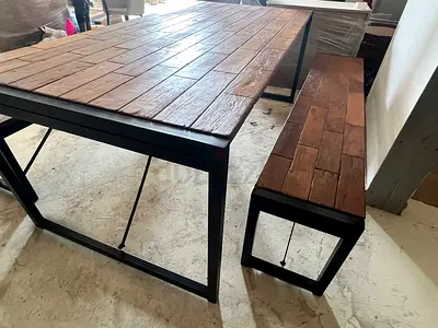Wooden dinning table with 2 benches
